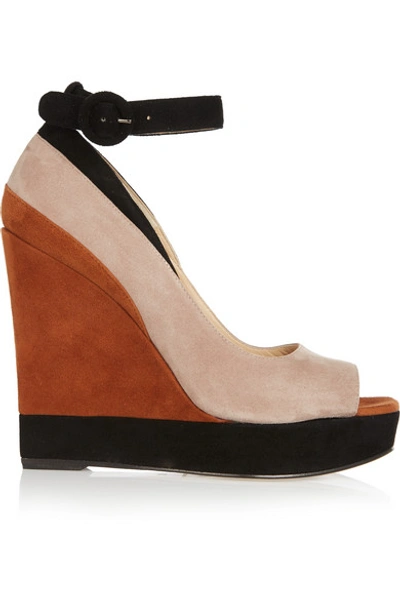 Paul Andrew Whitney Color-block Suede Wedge Sandals In Pale Pink