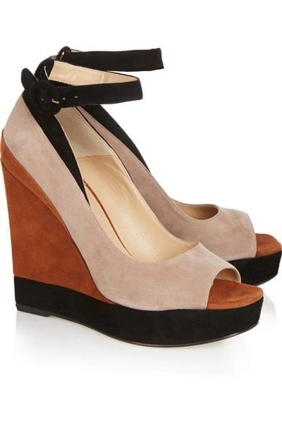 Shop Paul Andrew Whitney Color-block Suede Wedge Sandals In Brown