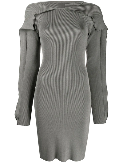 Shop Koché Ribbed Cut-out Mini Dress In Grey