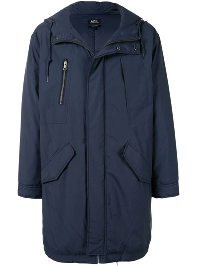 Shop Apc Thom Hooded Coat In Blue