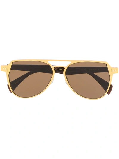 Shop Yohji Yamamoto Aviator-frame Sunglasses In Gold