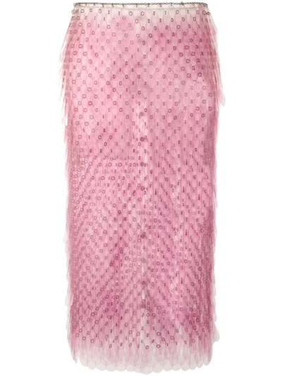 Shop Paco Rabanne Paillette Midi Pencil Skirt In Pink