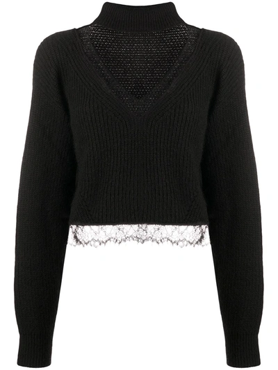 Shop Brognano Lace Trim Ribbed Knit Jumper In Black