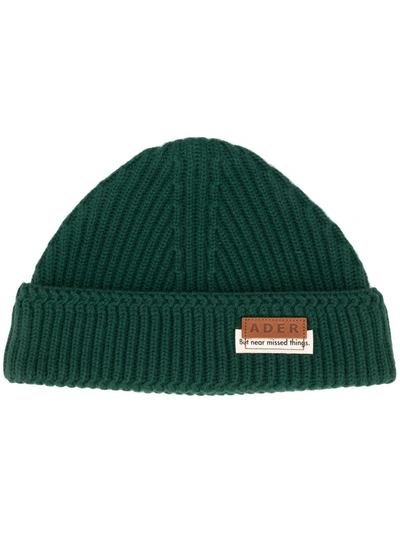 Shop Ader Error Rib-knit Logo Beanie In Green