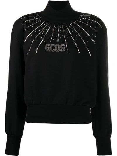 Shop Gcds Crystal-embellished Mock Neck Sweatshirt In Black