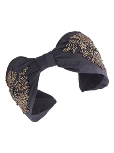 Shop Namjosh Sequin-embellished Knotted Headband In Navy