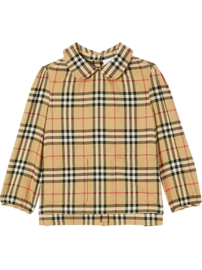 Shop Burberry Teen House Check Poplin Shirt In Neutrals