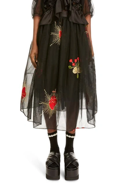 Shop Simone Rocha Embroidered Tutu Midi Skirt In Black