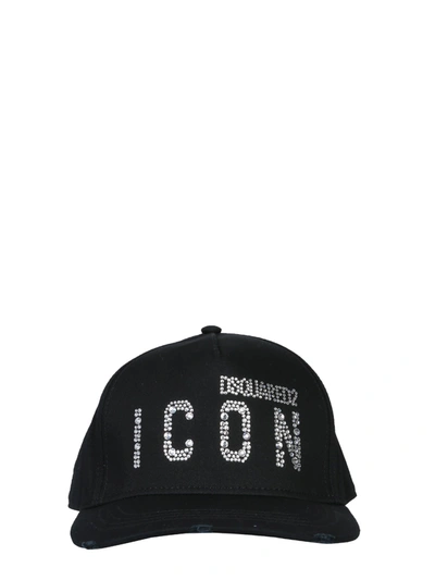 Dsquared2 Logo Embellished Cotton Baseball Cap In Nero