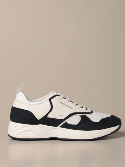 Shop Emporio Armani Sneakers In Suede Leather And Mesh In White