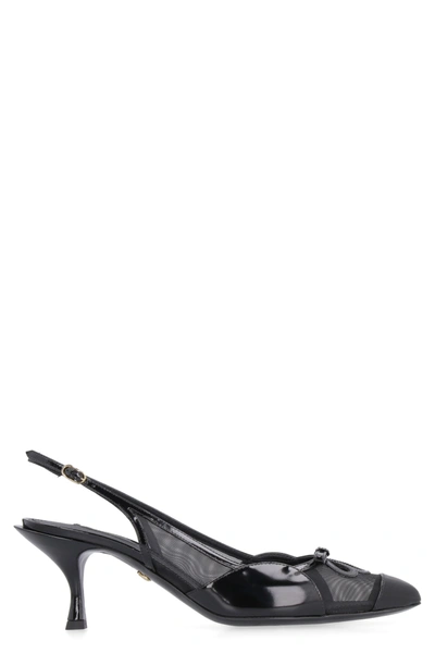 Shop Dolce & Gabbana Patent Leather And Mesh Pointy-toe Slingback In Black