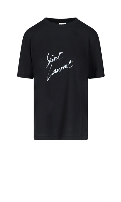 Shop Saint Laurent Short Sleeve T-shirt In Black