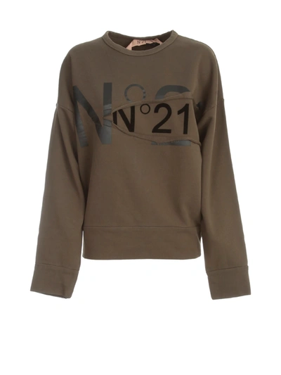 Shop N°21 Logo Sweatshirt W/ Side Pocket In Militare