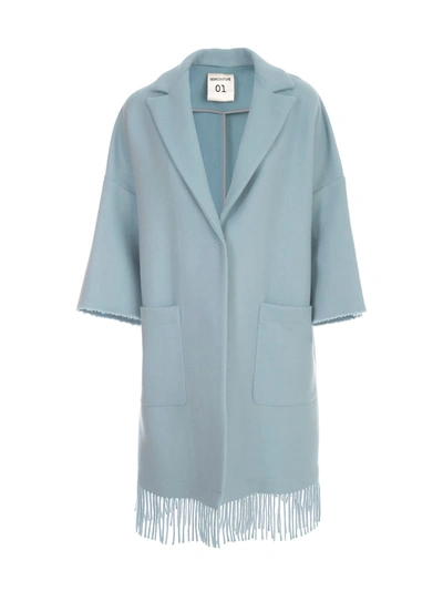 Shop Semicouture Sigmund Oversized Coat W/fringes In Azzurro Polvere