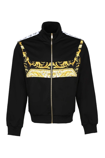 Shop Versace Techno Fabric Full-zip Sweatshirt In Black