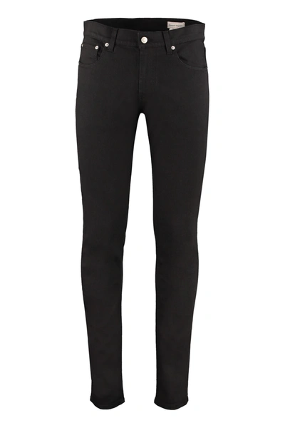 Alexander Mcqueen Washed-black Cotton-blend Skinny-cut Denim Jeans
