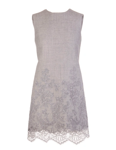 Shop Ermanno Scervino Grey Wool Short Dress With Lace Insert In Fumo