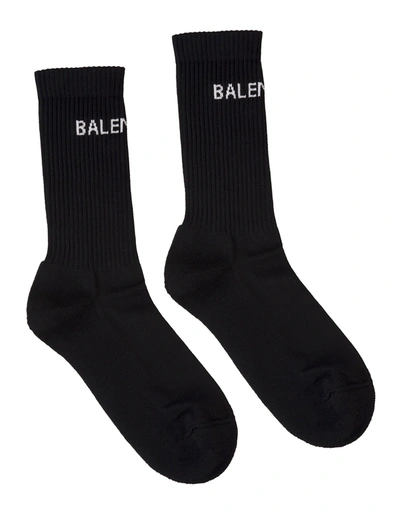 Shop Balenciaga Black Man Socks With White Logo In Black/white