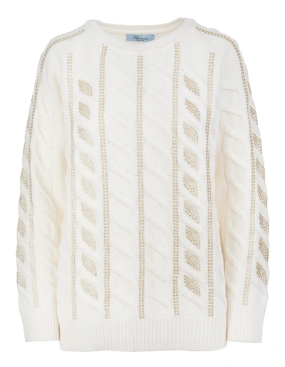 Shop Blumarine Woman White Sweater With Gold Glitter In Bianco/oro