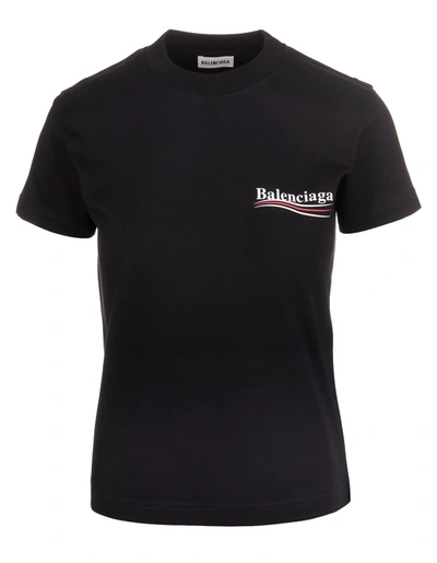 Shop Balenciaga Woman Black T-shirt With Political Campaign Logo In Black/white