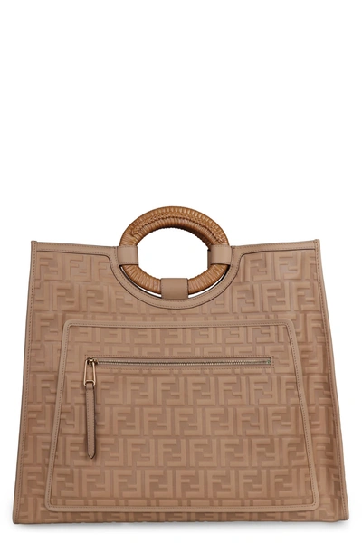 Shop Fendi Runaway Smooth Leather Tote Bag In Beige