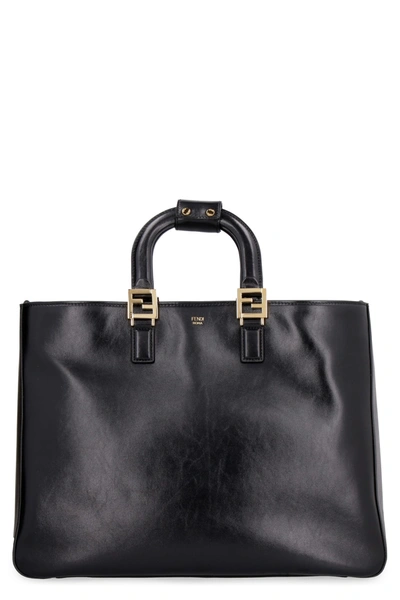 Shop Fendi Leather Tote In Black