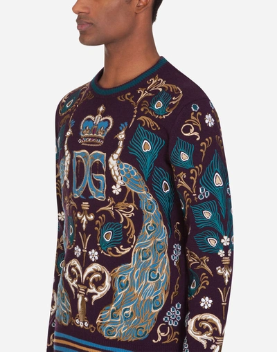 Shop Dolce & Gabbana Cashmere Round-neck Sweater With Embroidery In Multicolor
