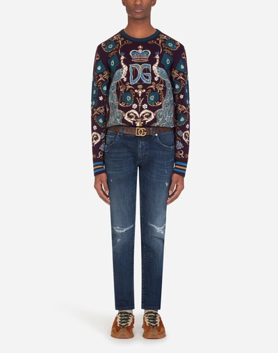 Shop Dolce & Gabbana Cashmere Round-neck Sweater With Embroidery In Multicolor