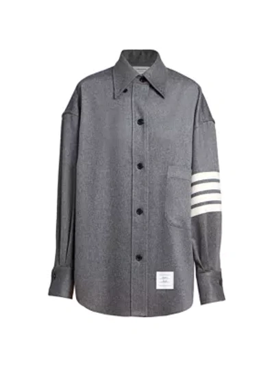 Shop Thom Browne Supersized 4 Bar Cashmere Jacket Shirt In Grey