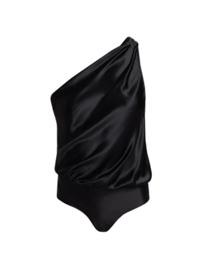 Shop Cami Nyc Darby One-shoulder Silk Bodysuit In Black