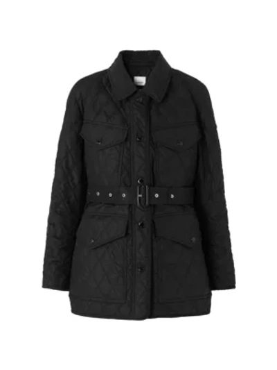 Shop Burberry Kemble Quilted Belted Field Jacket In Black