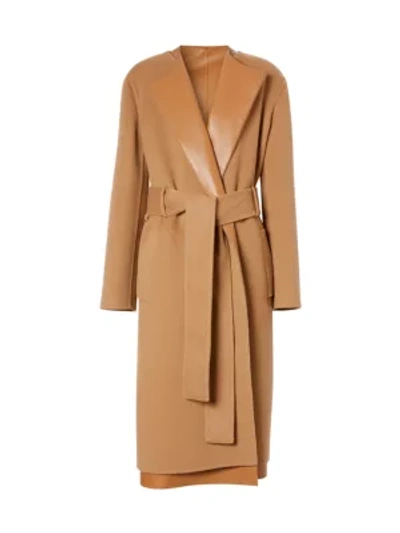 Shop Burberry Double Face Wool & Cashmere Leather Lapel Jacket In Camel