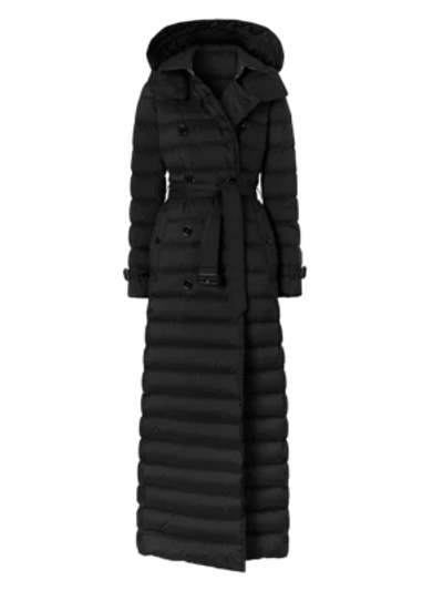 Shop Burberry Arniston Long Double Breasted Puffer Trench Coat In Black