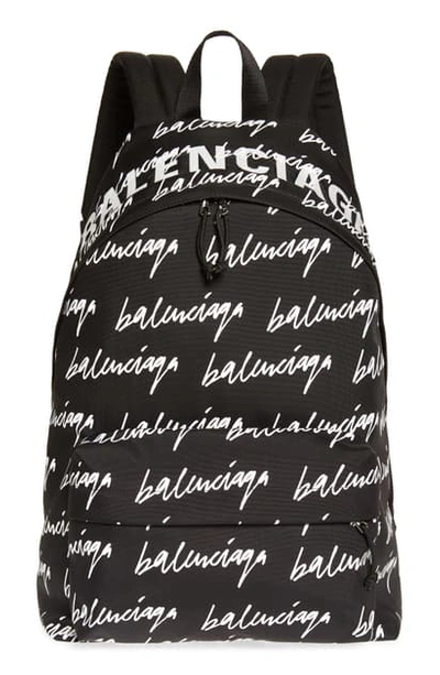 Shop Balenciaga Scribble Logo Wheel Backpack In Black/ White