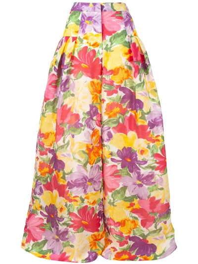 Shop Carolina Herrera Wide Leg Floral Trousers In Yellow