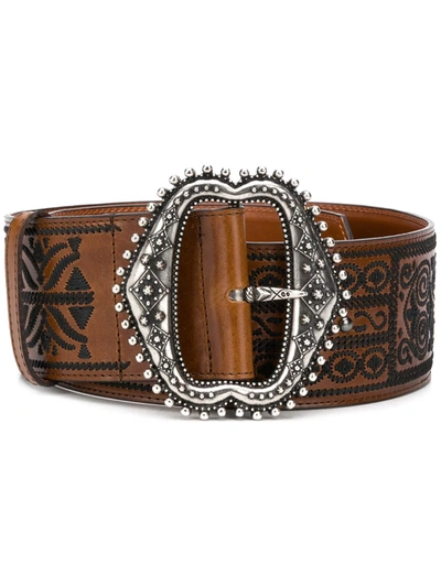 Shop Etro Embroidered Leather Belt In Brown
