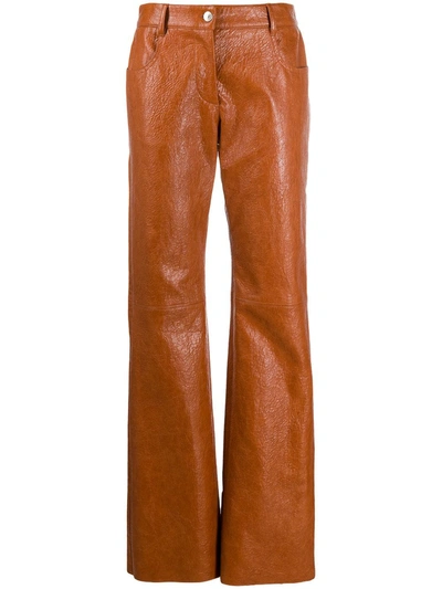 Shop Msgm Flared Trousers In Brown