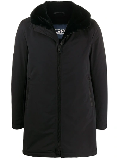 Shop Herno Short Hooded Coat In Black