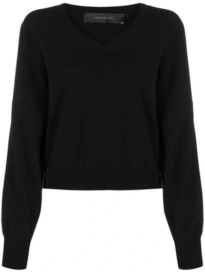 Shop Federica Tosi V-neck Ribbed Knit Sweater In Black