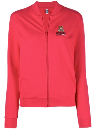 Shop Moschino Teddy Print Zip-up Jacket In Red