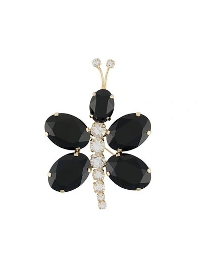 Shop Gianluca Capannolo Dragonfly Crystal Brooch In Black