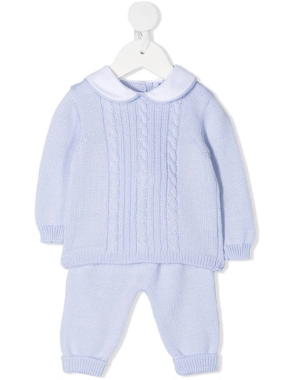 Shop Siola Round-collar Cable Knit Tracksuit In Blue