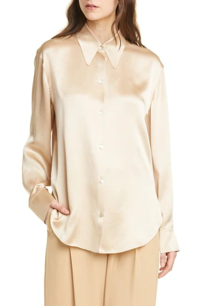 Shop Vince Shaped Collar Silk Blouse In Sand Dollar