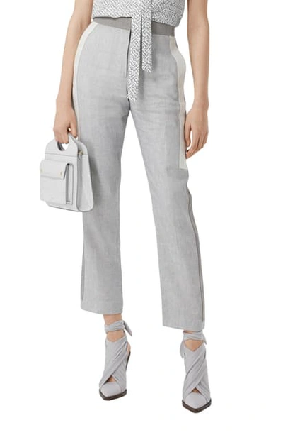 Shop Burberry Jacinda Contrast Stripe Crop Wool Trousers In Grey