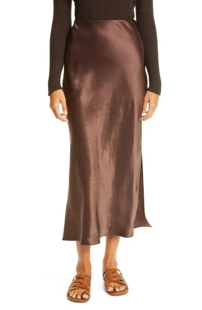 Shop Vince Side Slit Slip Midi Skirt In Brown Stone