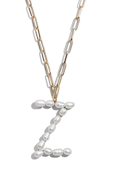 Shop Baublebar Blair Hera Genuine Pearl Initial Pendant Necklace In Pearl Z