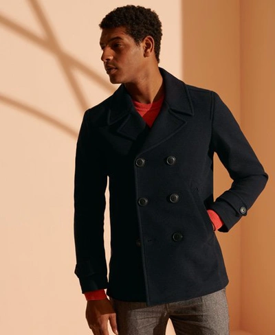 Superdry Foundation Double Breasted Peacoat In Navy | ModeSens