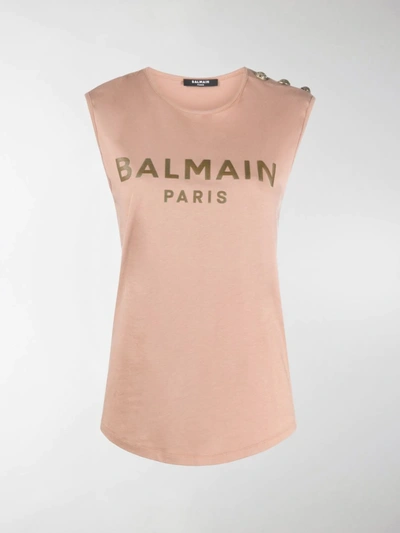 Shop Balmain Logo-print Tank Top In Neutrals