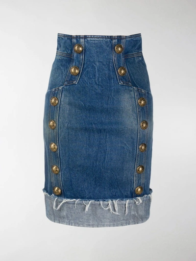 Shop Balmain Double-breasted Pencil Skirt In Blue