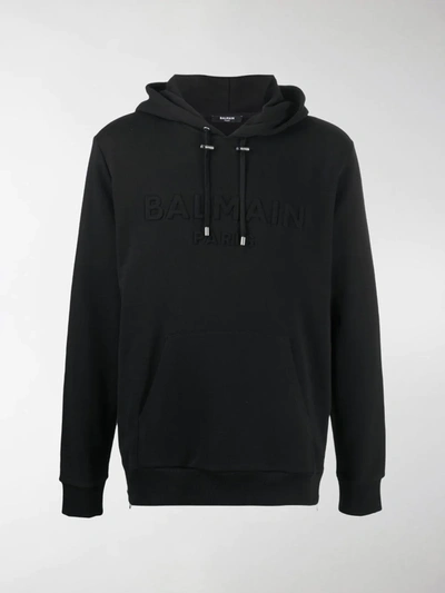 Shop Balmain Embroidered Logo Hoodie In Black